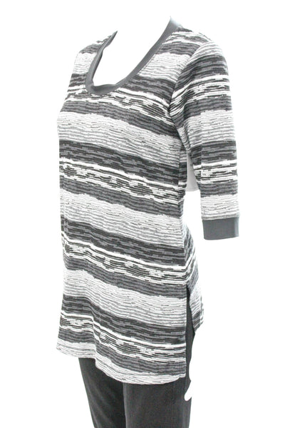 Sympli Women Tunic Sweater Black Striped Scoop Neck 3/4 Sleeve Size 6