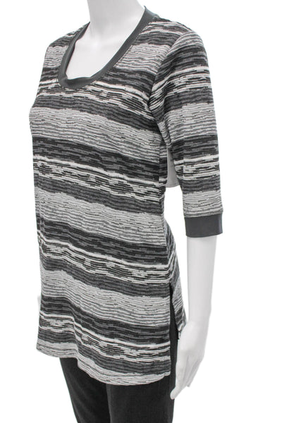 Sympli Women Tunic Sweater Black Striped Scoop Neck 3/4 Sleeve Size 6