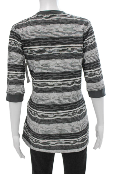 Sympli Women Tunic Sweater Black Striped Scoop Neck 3/4 Sleeve Size 6
