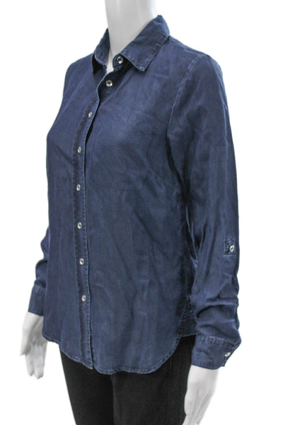 Renuar Womens Blue Tencel Lyocell Collared Button-Up Blouse Long Sleeve Size XS