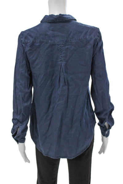 Renuar Womens Blue Tencel Lyocell Collared Button-Up Blouse Long Sleeve Size XS