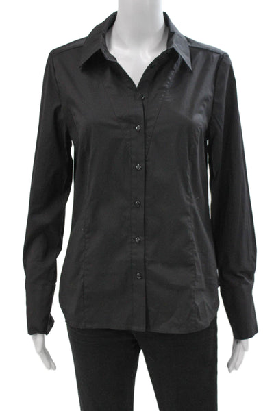 Renuar Women Basic Collared Black Cotton Long Sleeve Button-Up Size S