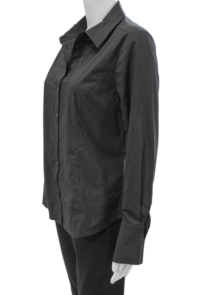 Renuar Women Basic Collared Black Cotton Long Sleeve Button-Up Size S