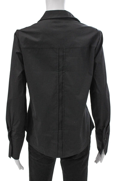 Renuar Women Basic Collared Black Cotton Long Sleeve Button-Up Size S