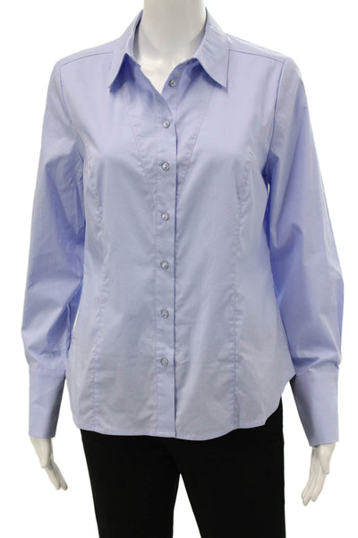 Renuar Women Collared Cotton Long Sleeve Button-Up Blue Size XS
