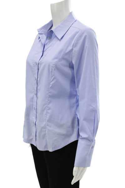 Renuar Women Collared Cotton Long Sleeve Button-Up Blue Size XS