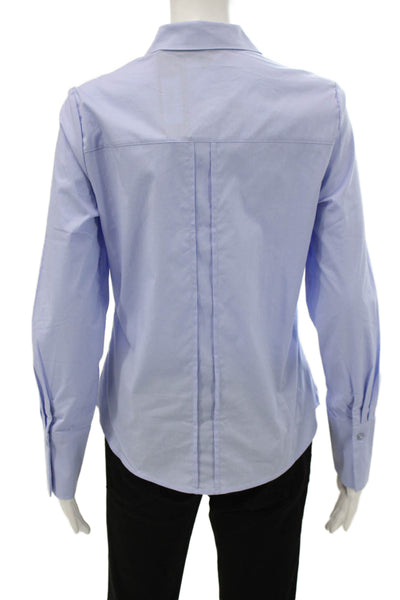 Renuar Women Collared Cotton Long Sleeve Button-Up Blue Size XS