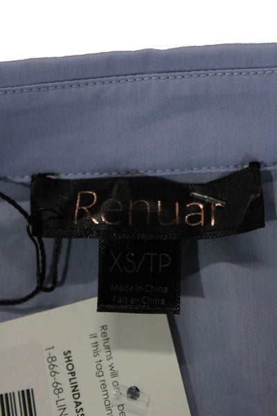 Renuar Women Collared Cotton Long Sleeve Button-Up Blue Size XS