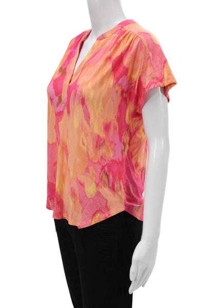 Renuar Women Basic Blouse Pink V-Neck Short Sleeve Abstract Size XS