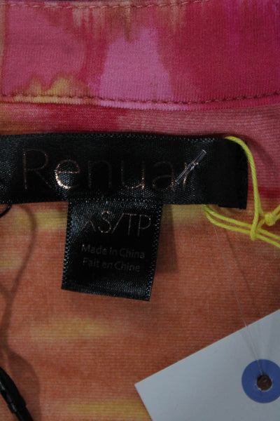 Renuar Women Basic Blouse Pink V-Neck Short Sleeve Abstract Size XS