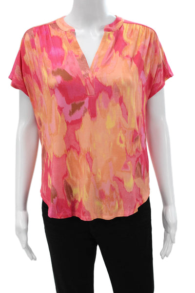 Renuar Women Sleeveless V-Neck Rayon Abstract Blouse Multicolor Size S