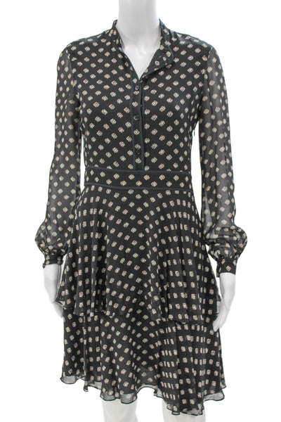 Tory Burch Womens Silk Collared Long Sleeve Mini Dress Black Size 2