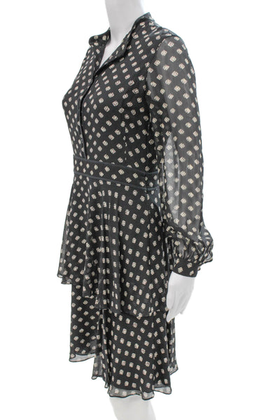 Tory Burch Womens Silk Collared Long Sleeve Mini Dress Black Size 2