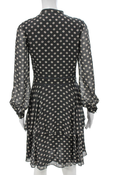 Tory Burch Womens Silk Collared Long Sleeve Mini Dress Black Size 2