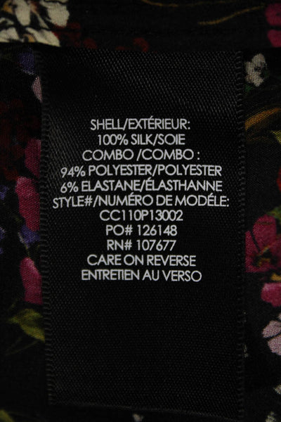 Alice + Olivia Womens Black Floral Silk Collared Long Sleeve Blouse Size S