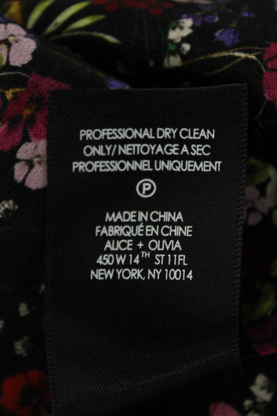 Alice + Olivia Womens Black Floral Silk Collared Long Sleeve Blouse Size S