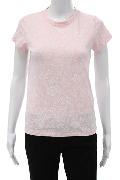 Rag & Bone Women Basic Pink Floral Short Sleeve T-Shirt Cotton Size S