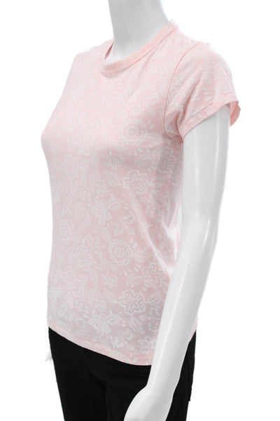 Rag & Bone Women Basic Pink Floral Short Sleeve T-Shirt Cotton Size S