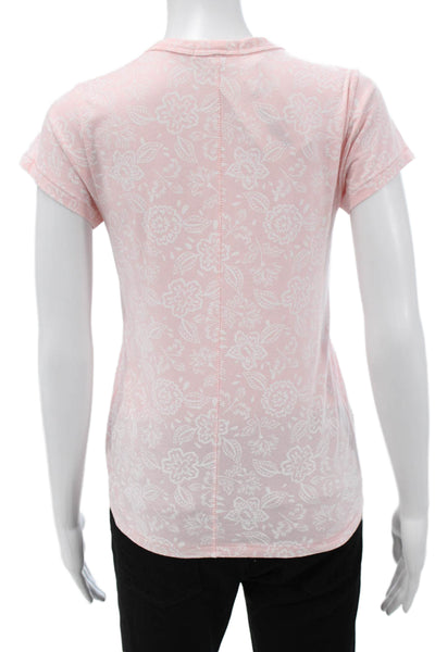 Rag & Bone Women Basic Pink Floral Short Sleeve T-Shirt Cotton Size S