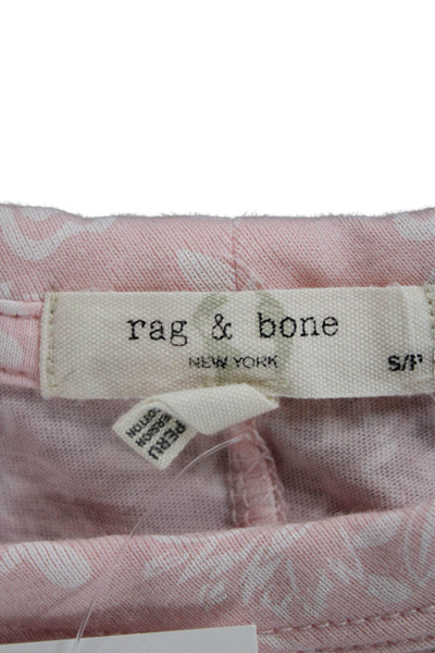Rag & Bone Women Basic Pink Floral Short Sleeve T-Shirt Cotton Size S
