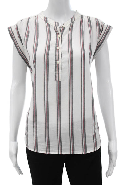 Xirena Womens White Striped Henley Sleeveless Cotton Blouse Size XS