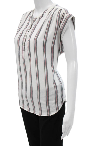 Xirena Womens White Striped Henley Sleeveless Cotton Blouse Size XS