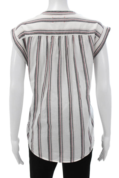 Xirena Womens White Striped Henley Sleeveless Cotton Blouse Size XS