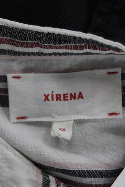 Xirena Womens White Striped Henley Sleeveless Cotton Blouse Size XS