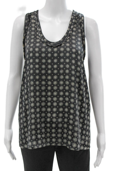 Joie Women Silk Geometric Scoop Neck Sleeveless Tank Gray Size XS