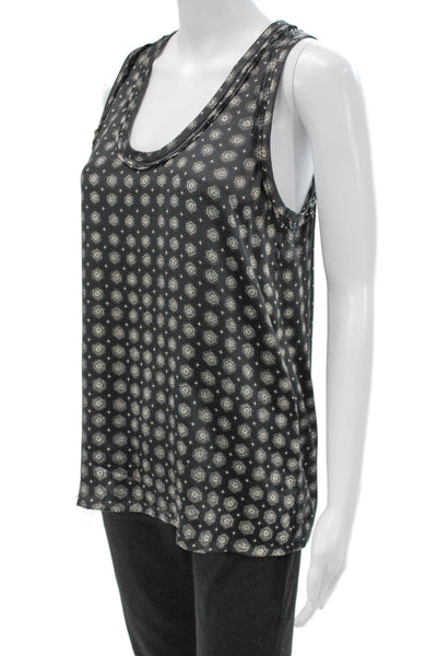Joie Women Silk Geometric Scoop Neck Sleeveless Tank Gray Size XS