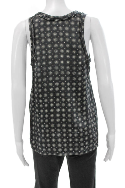 Joie Women Silk Geometric Scoop Neck Sleeveless Tank Gray Size XS