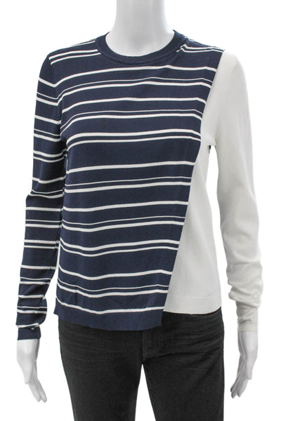 Karen Millen Womens Blue Striped Viscose Crew Neck Pullover Long Sleeve Size S