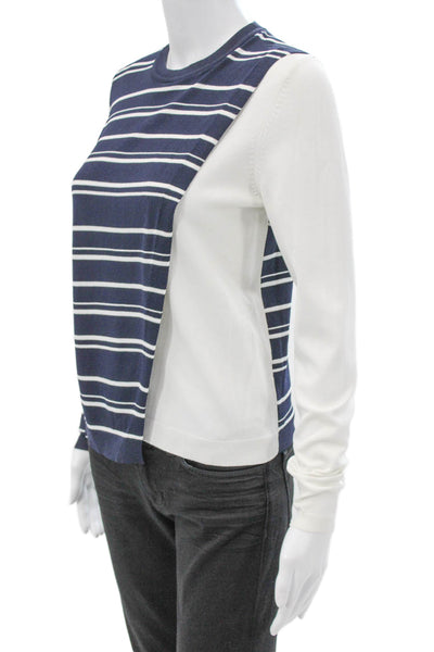 Karen Millen Womens Blue Striped Viscose Crew Neck Pullover Long Sleeve Size S