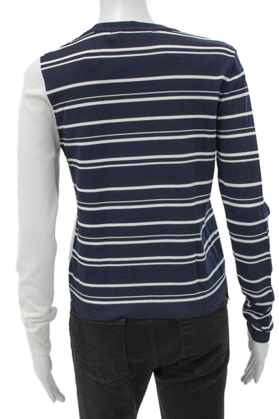 Karen Millen Womens Blue Striped Viscose Crew Neck Pullover Long Sleeve Size S