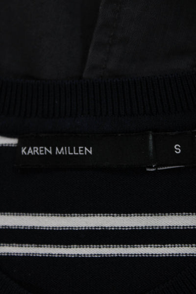 Karen Millen Womens Blue Striped Viscose Crew Neck Pullover Long Sleeve Size S
