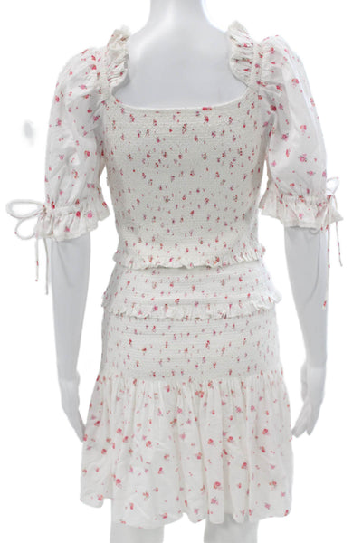 Love Shack Fancy Women Mini White Cotton V Neck Short Sleeve Dress Size S