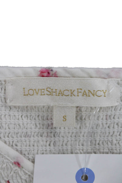 Love Shack Fancy Women Mini White Cotton V Neck Short Sleeve Dress Size S