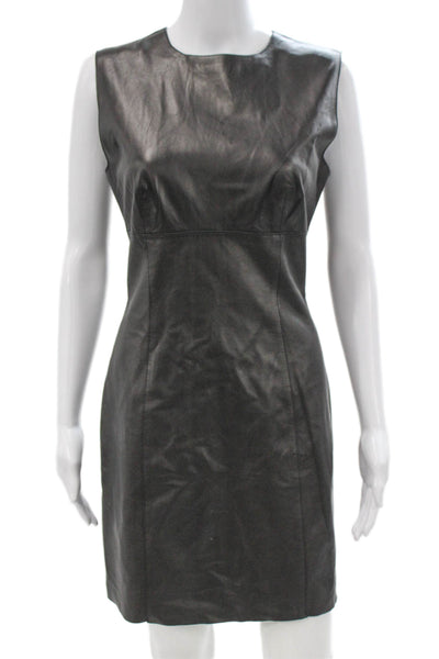 Susana Monaco Womens Sheath Dress Black Leather Sleeveless Zip Short Size 32