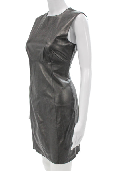Susana Monaco Womens Sheath Dress Black Leather Sleeveless Zip Short Size 32