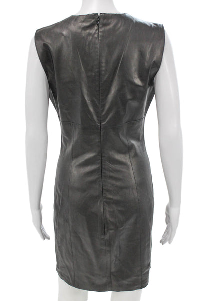 Susana Monaco Womens Sheath Dress Black Leather Sleeveless Zip Short Size 32