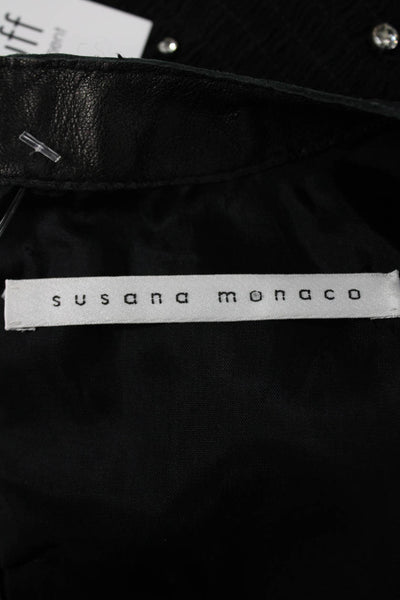 Susana Monaco Womens Sheath Dress Black Leather Sleeveless Zip Short Size 32