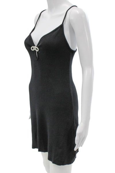 MNG Women Slip Dress Black V-Neck Sleeveless Short Polyamide Size S