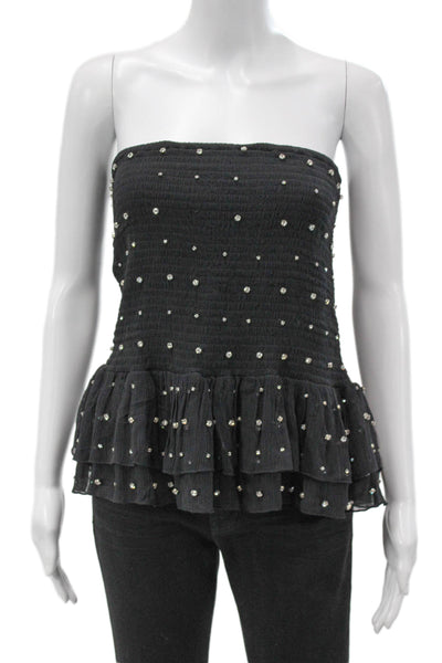 Retrofete Womens Silk Sleeveless Square Neck Blouse Pullover Black Size S