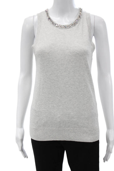 Minnie Rose Women Sleeveless Cotton Vest Gray Round Neck Size S