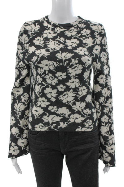 Flying Tomato Womens Black Floral Crew Neck Pullover Sweater Long Sleeve Size S