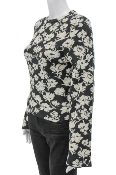 Flying Tomato Womens Black Floral Crew Neck Pullover Sweater Long Sleeve Size S