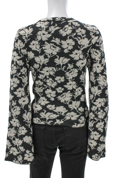Flying Tomato Womens Black Floral Crew Neck Pullover Sweater Long Sleeve Size S