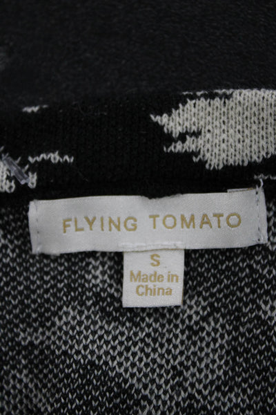 Flying Tomato Womens Black Floral Crew Neck Pullover Sweater Long Sleeve Size S