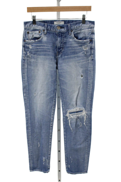 Moussy Womens Tapered Jeans Blue Low Rise Cotton Button Closure Size 28
