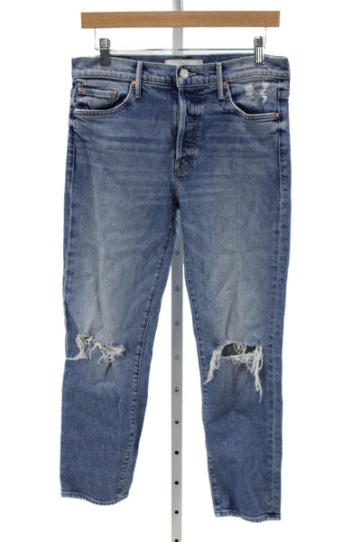 Mother Superior Womens Cropped High Rise Blue Cotton Blend Jeans Size 28